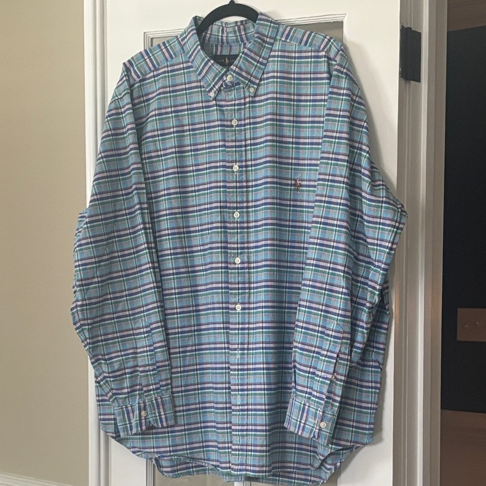 Barely worn - Ralph Lauren Polo Men's Plaid Button-Down Shirt - Blue/Green